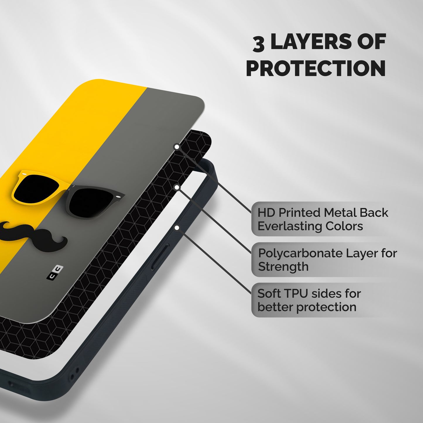 Sunglasses and Moustache Shockproof Hybrid Protection (Metal + TPU) Back Case Cover