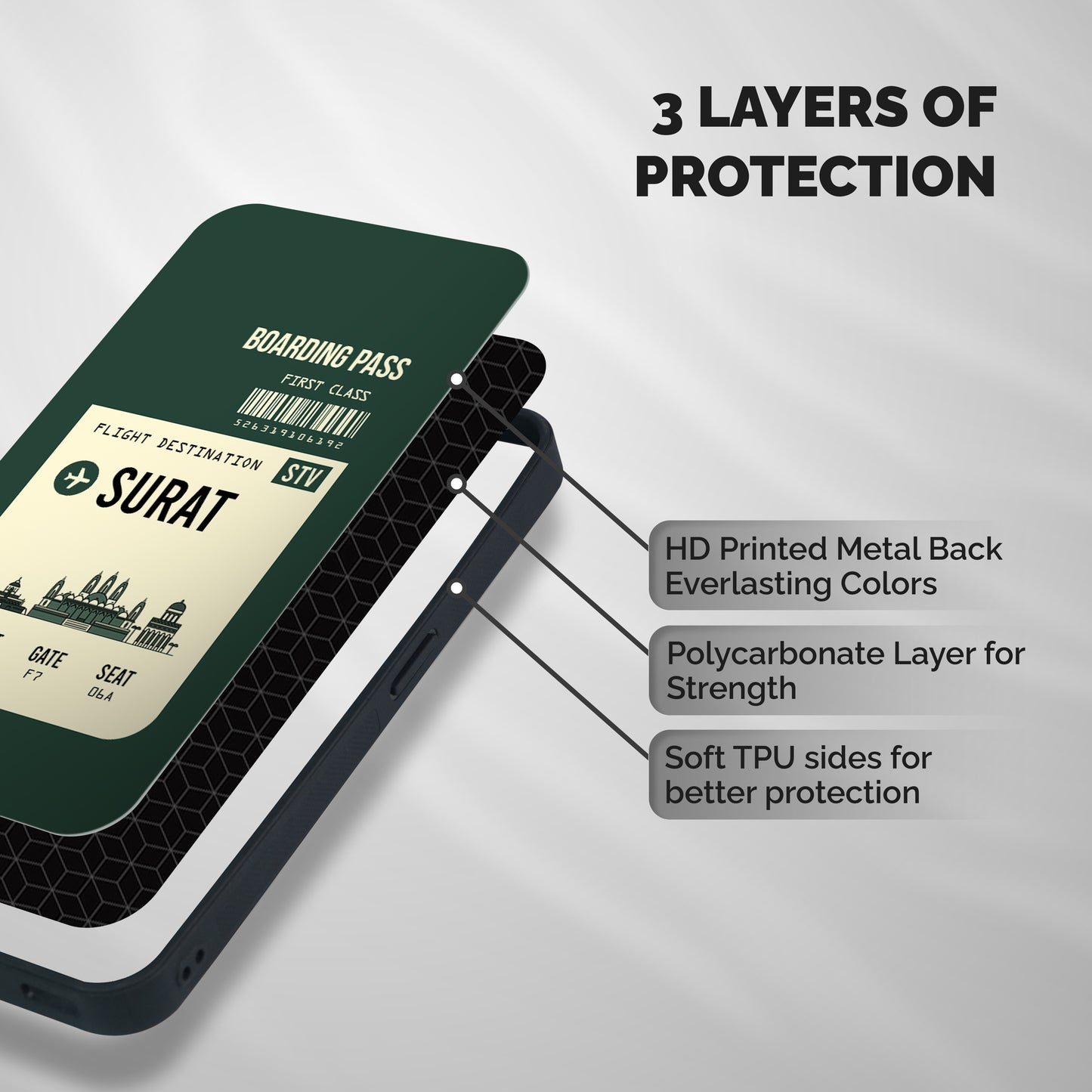 Surat Boarding Pass Shockproof Hybrid Protection (Metal + TPU) Back Case Cover