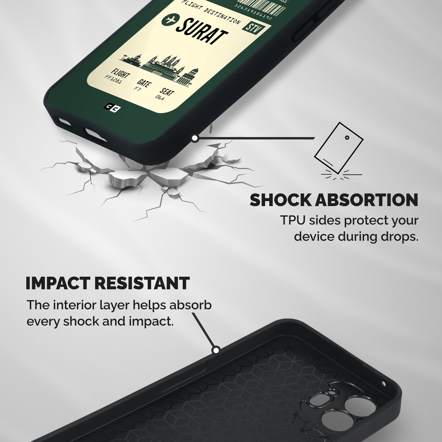 Surat Boarding Pass Shockproof Hybrid Protection (Metal + TPU) Back Case Cover