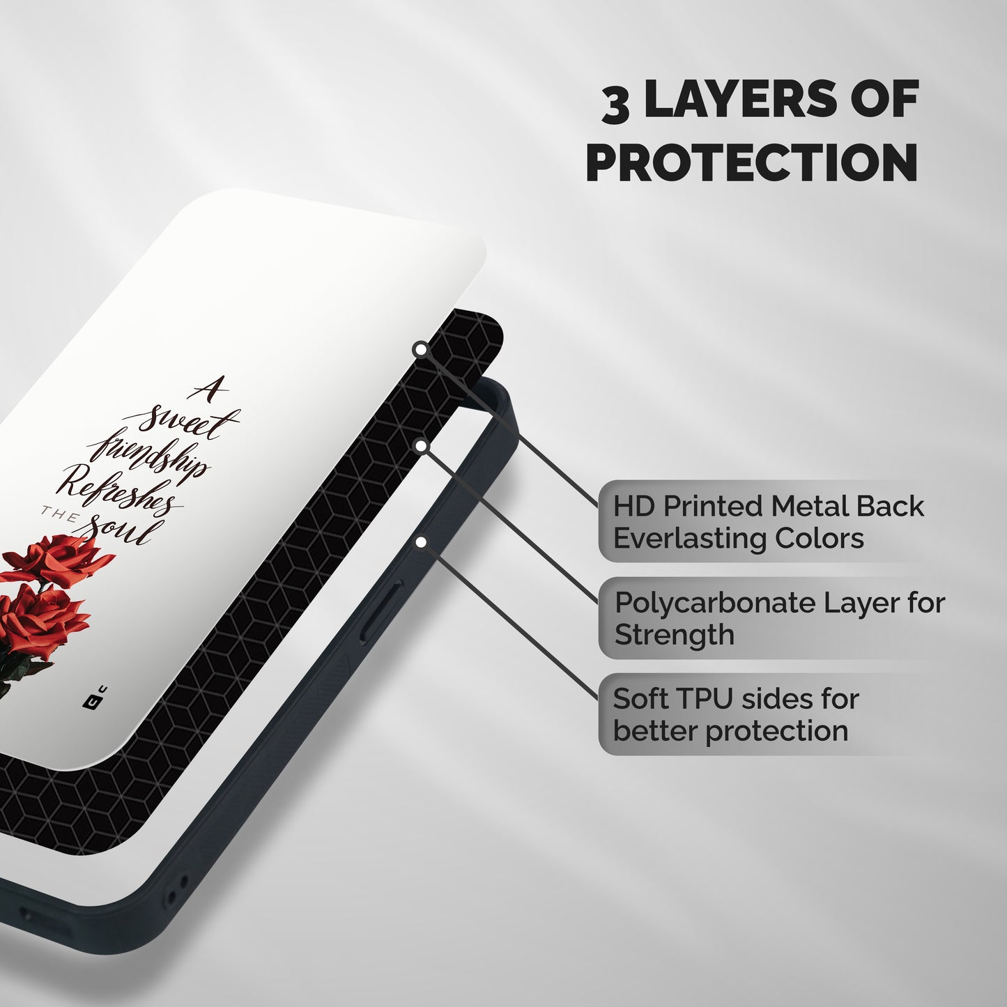 Sweet Friendship Shockproof Hybrid Protection (Metal + TPU) Back Case Cover