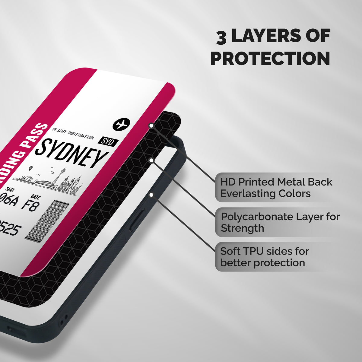 Sydney Boarding Pass Shockproof Hybrid Protection (Metal + TPU) Back Case Cover