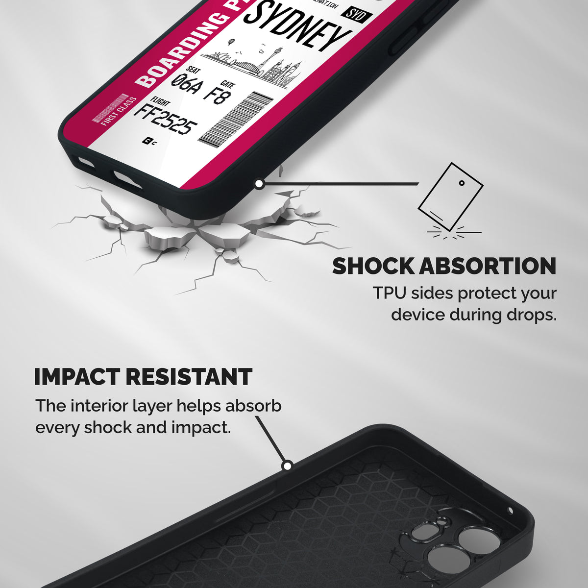 Sydney Boarding Pass Shockproof Hybrid Protection (Metal + TPU) Back Case Cover