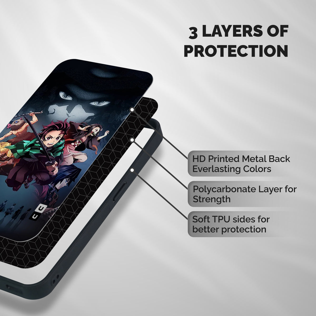 Team Demon Slayer Shockproof Hybrid Protection (Metal + TPU) Back Case Cover