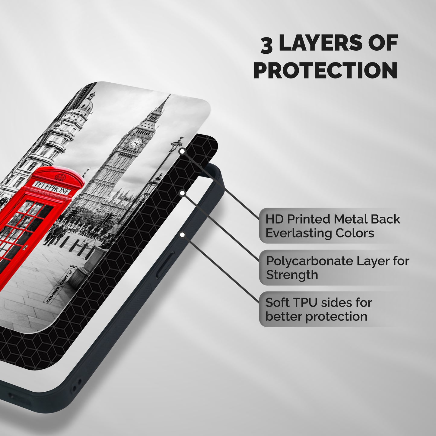 Telephone Booth Shockproof Hybrid Protection (Metal + TPU) Back Case Cover