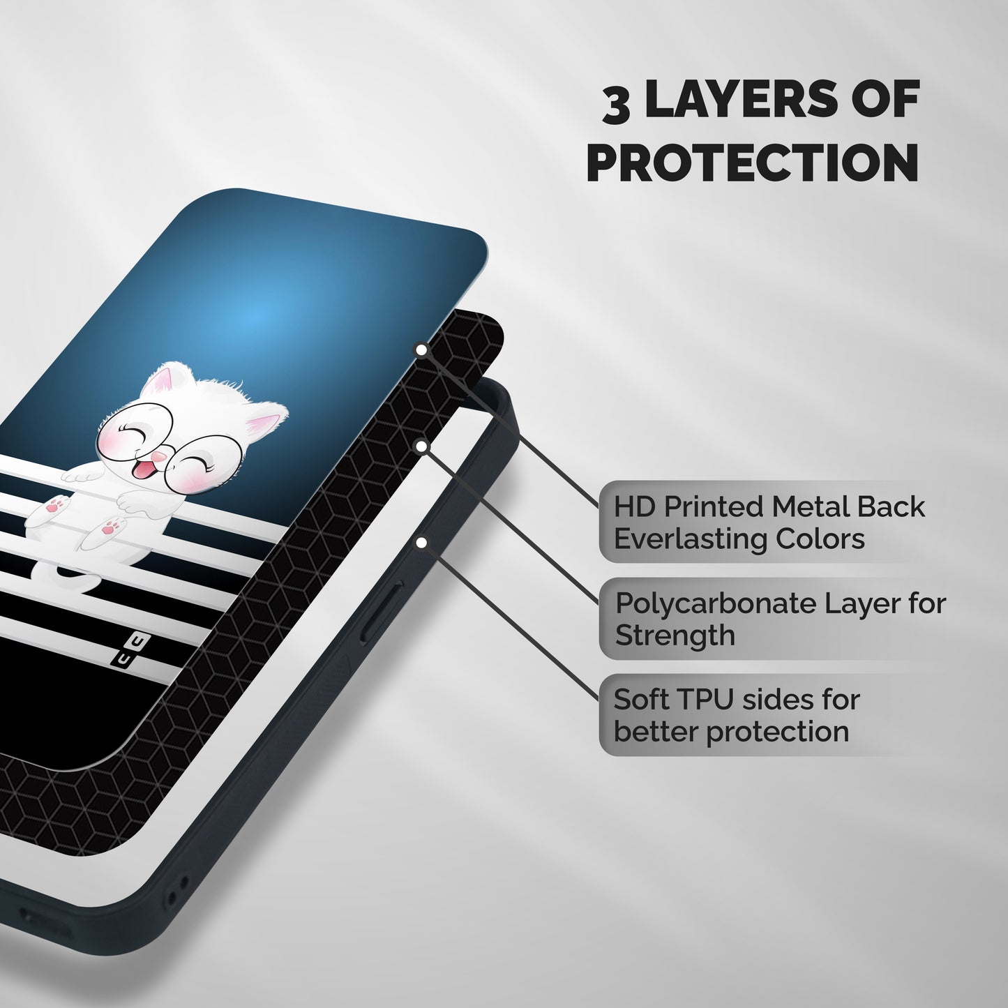 The Cat on Stripes Shockproof Hybrid Protection (Metal + TPU) Back Case Cover