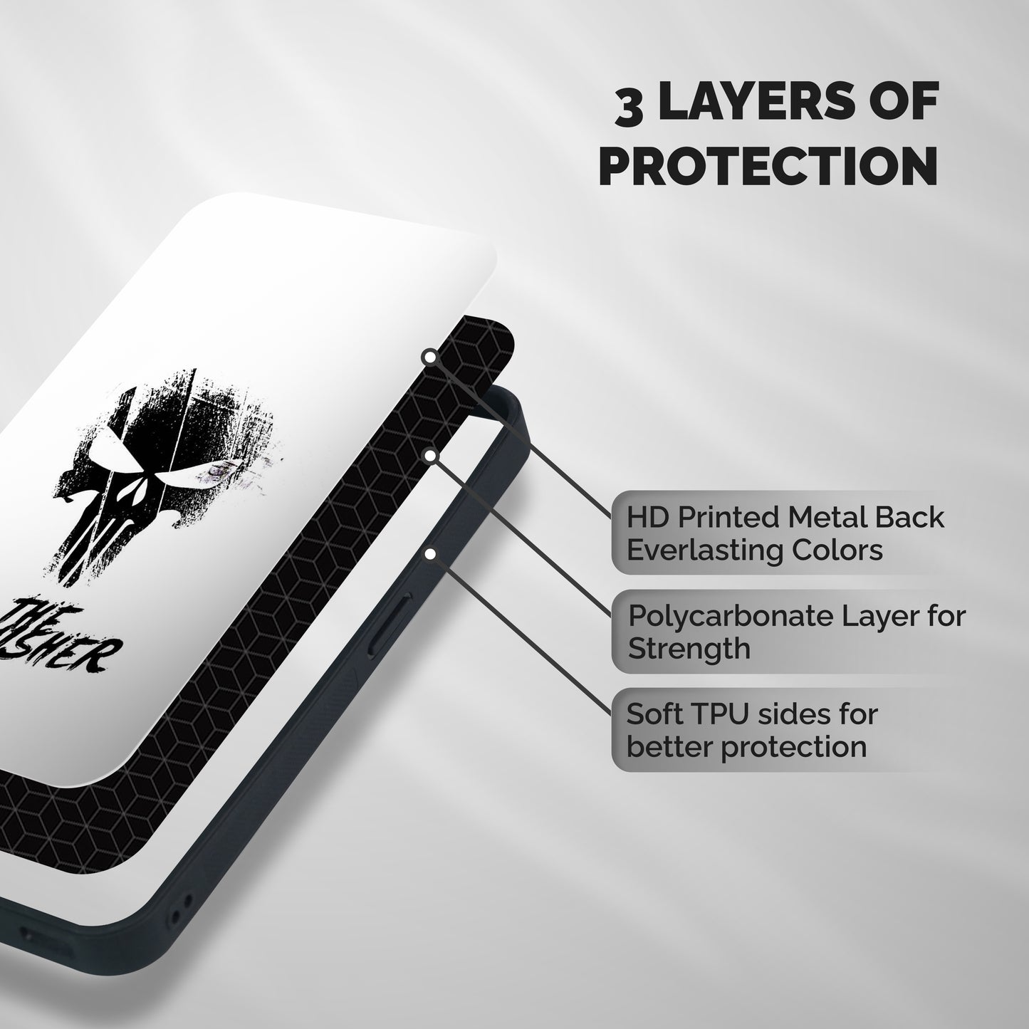 The Punisher Shockproof Hybrid Protection (Metal + TPU) Back Case Cover