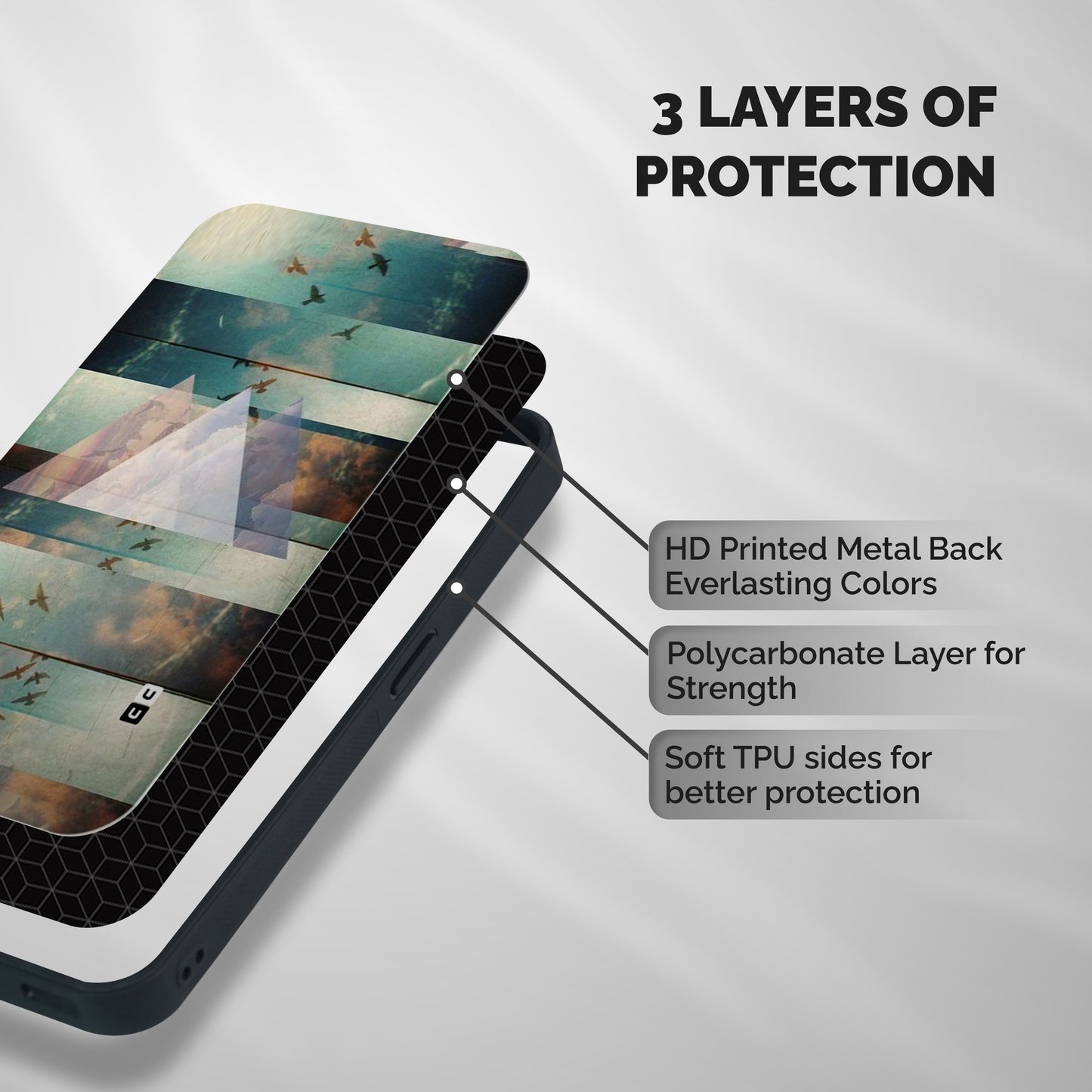 Three Triangles Shockproof Hybrid Protection (Metal + TPU) Back Case Cover