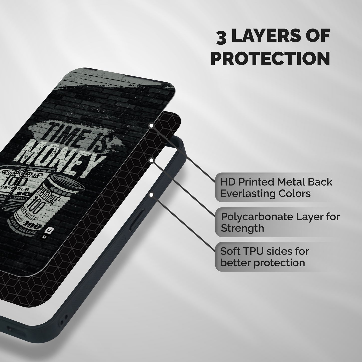 Time Is Money Shockproof Hybrid Protection (Metal + TPU) Back Case Cover