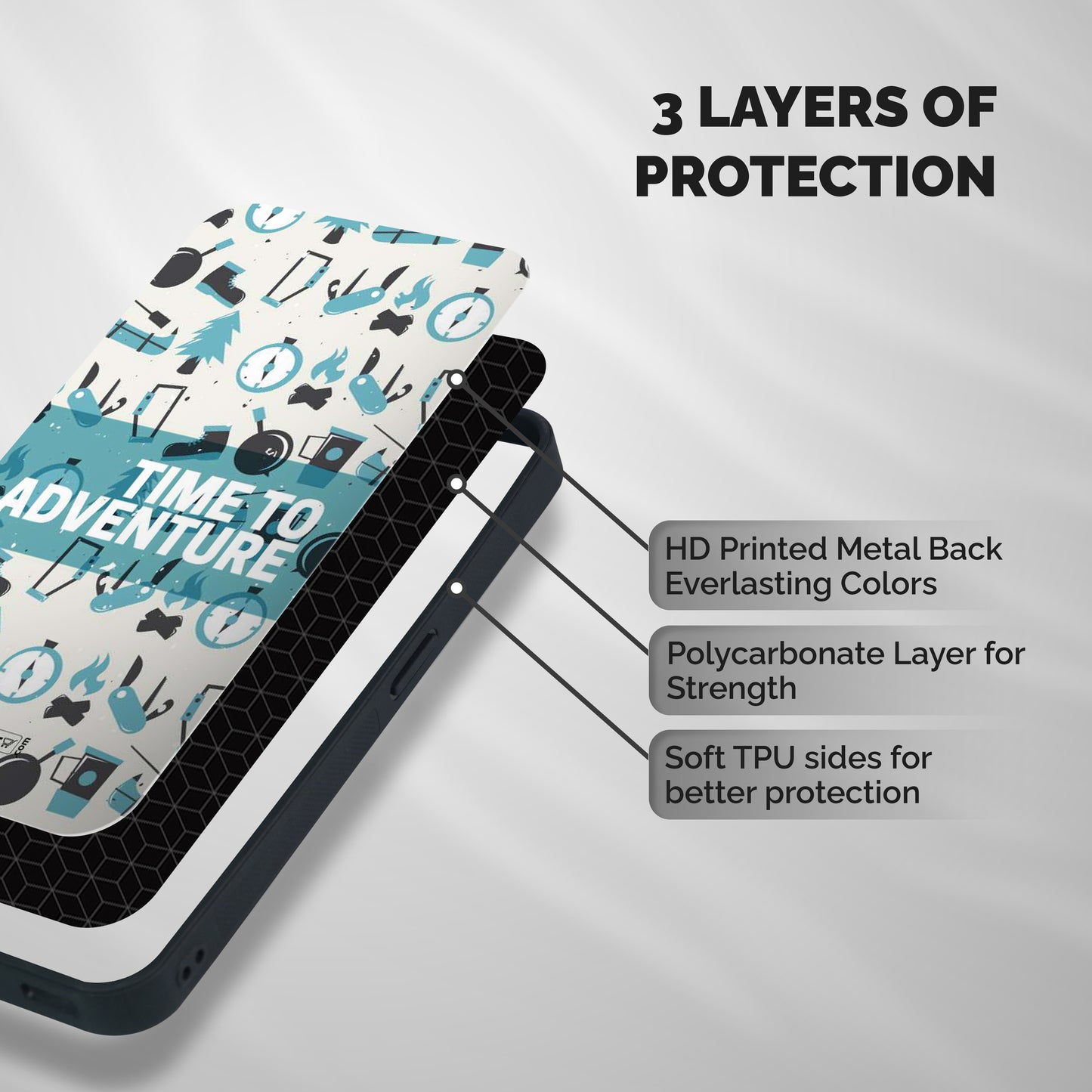 Time To Adventure Blazing Blue Shockproof Hybrid Protection (Metal + TPU) Back Case Cover