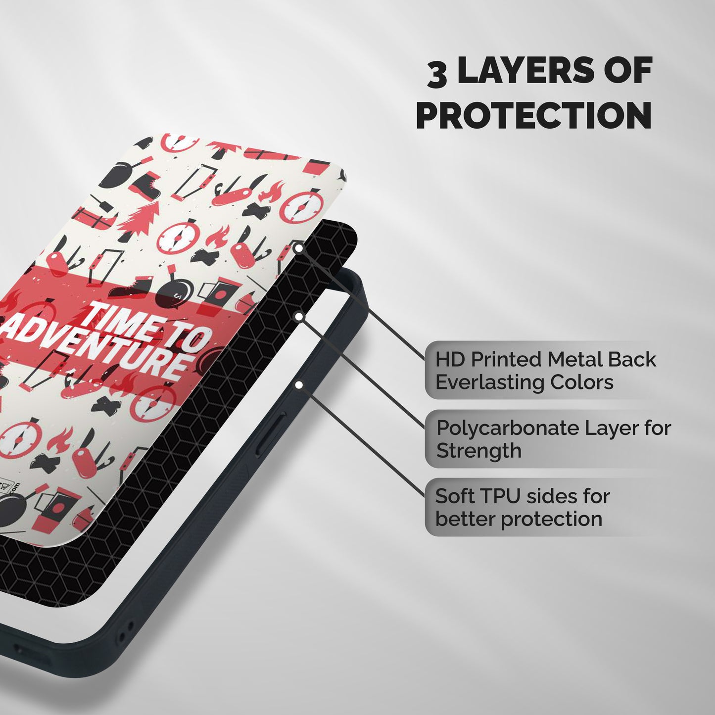 Time To Adventure Radiant Red Shockproof Hybrid Protection (Metal + TPU) Back Case Cover
