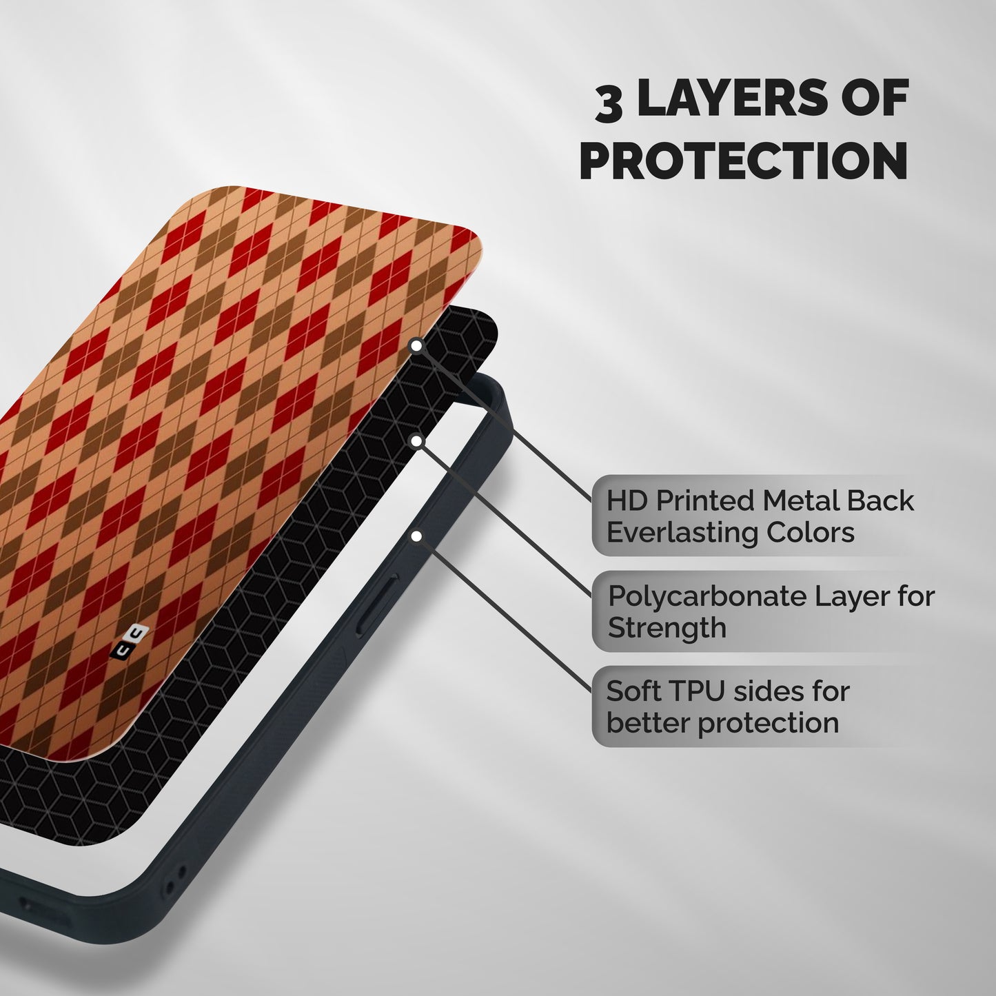 Tiny Checks Diamond Shockproof Hybrid Protection (Metal + TPU) Back Case Cover