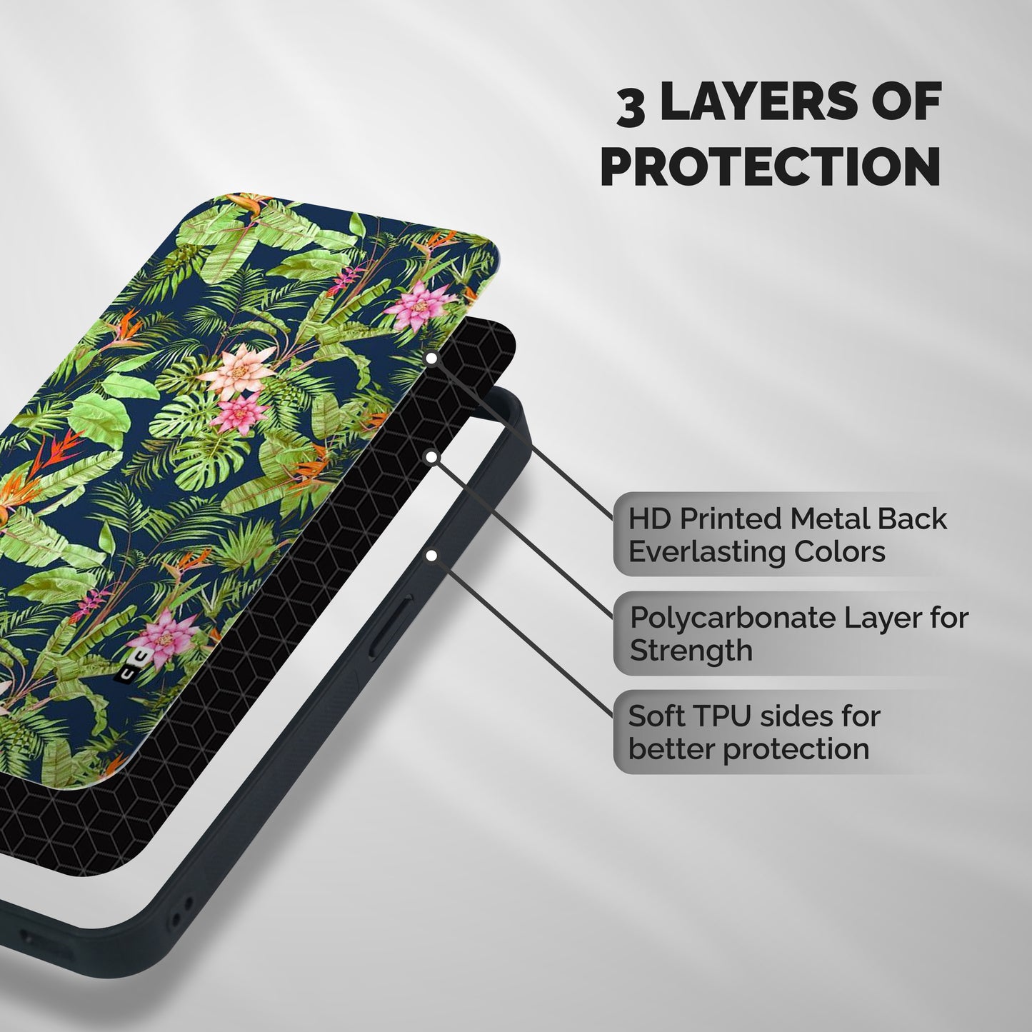 Tiny Flower Leaves Shockproof Hybrid Protection (Metal + TPU) Back Case Cover