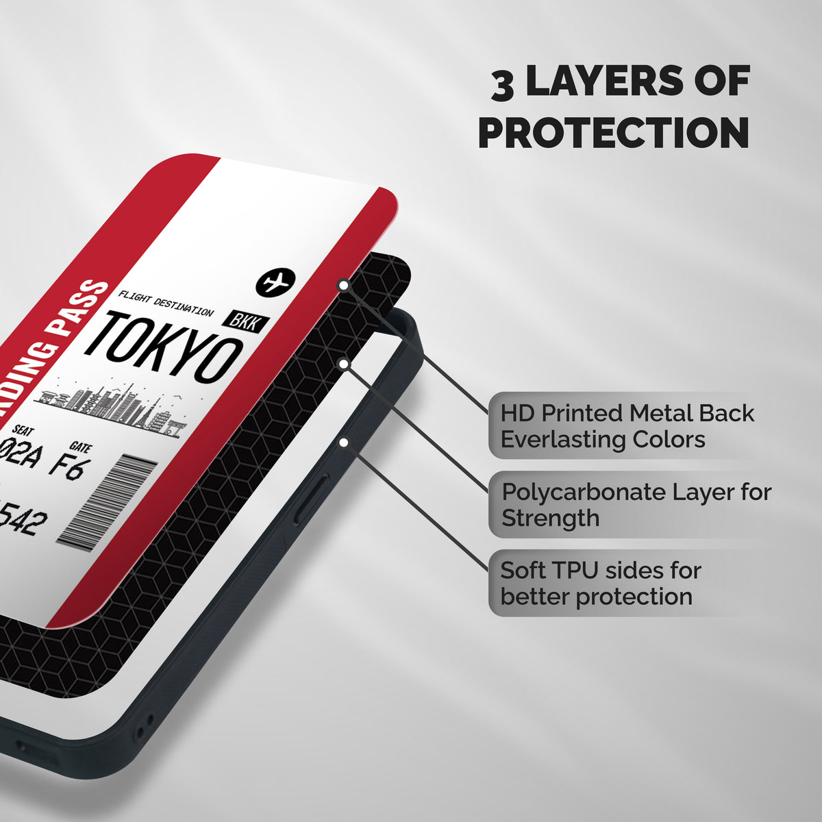 Tokyo Boarding Pass Shockproof Hybrid Protection (Metal + TPU) Back Case Cover