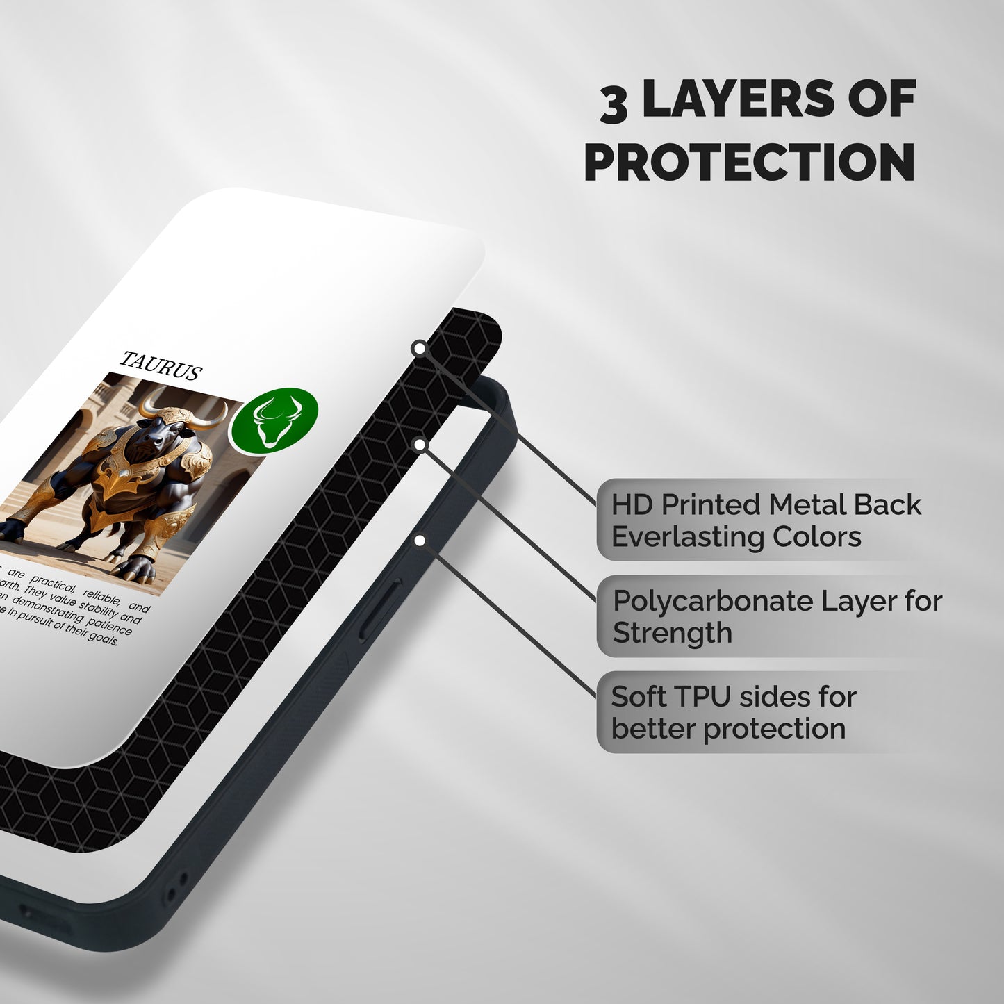 Towering Taurus Shockproof Hybrid Protection (Metal + TPU) Back Case Cover