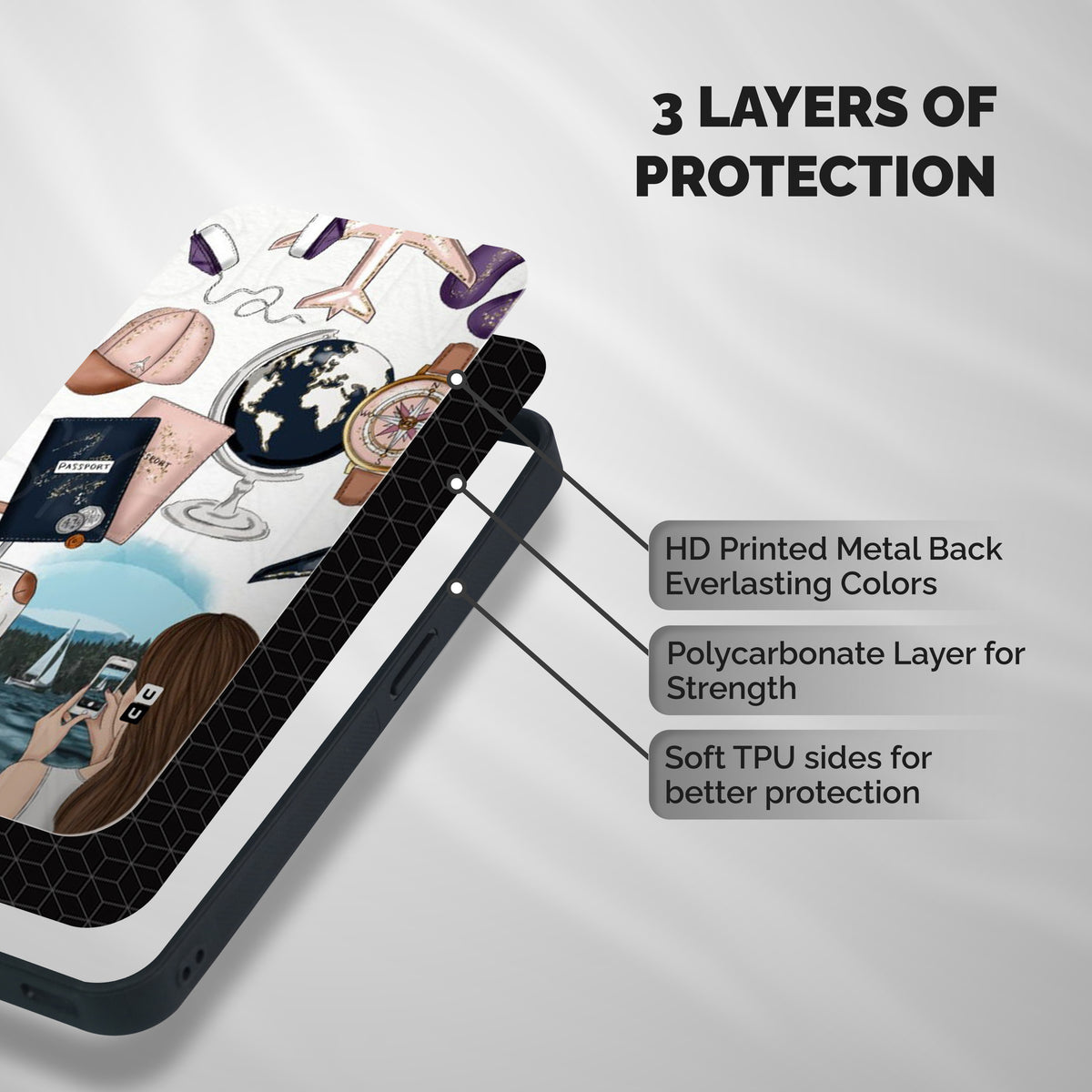 Travel Diaries Shockproof Hybrid Protection (Metal + TPU) Back Case Cover