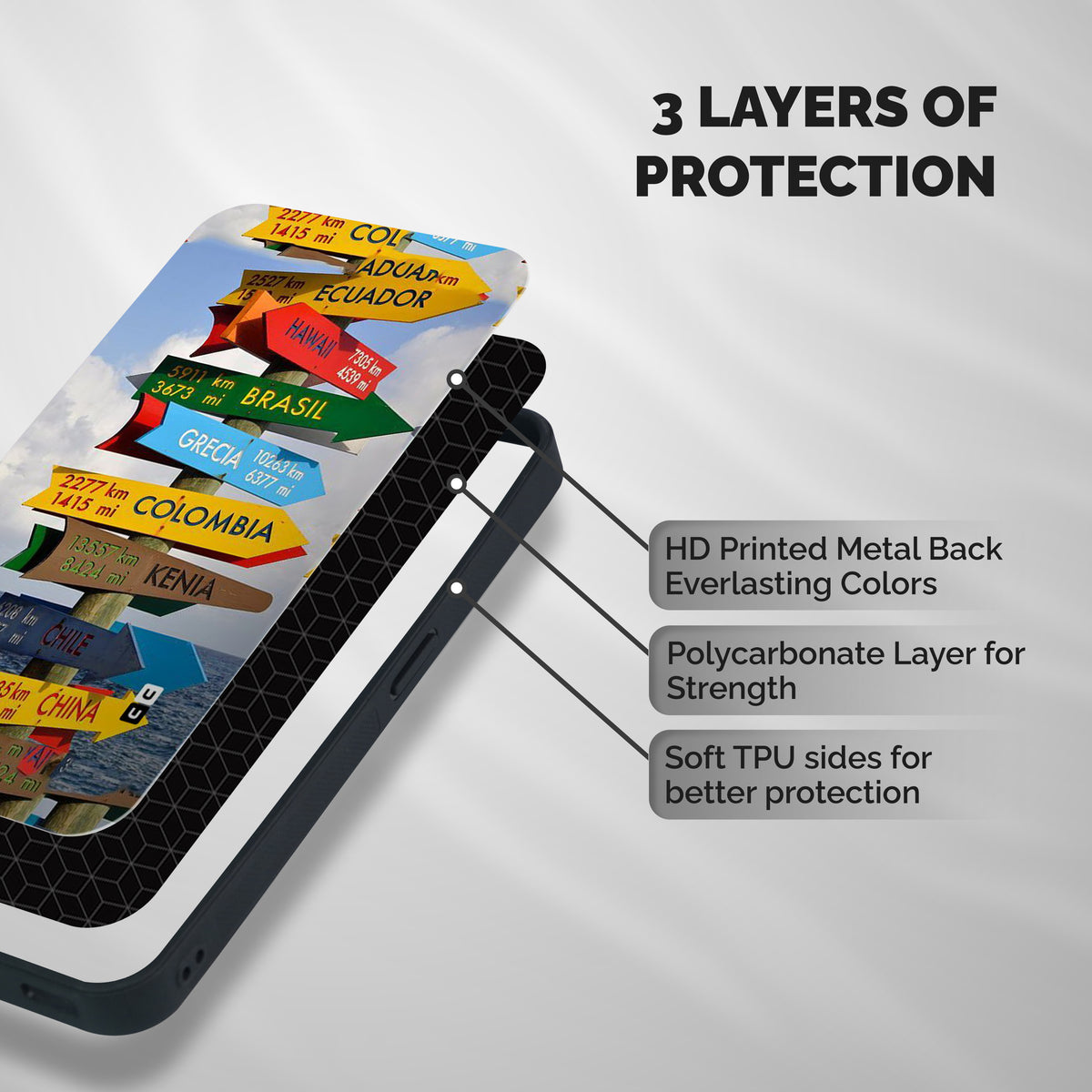 Travel Directions Shockproof Hybrid Protection (Metal + TPU) Back Case Cover
