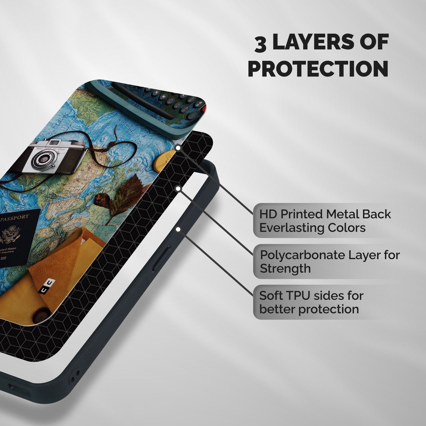 Travel Essentials Shockproof Hybrid Protection (Metal + TPU) Back Case Cover