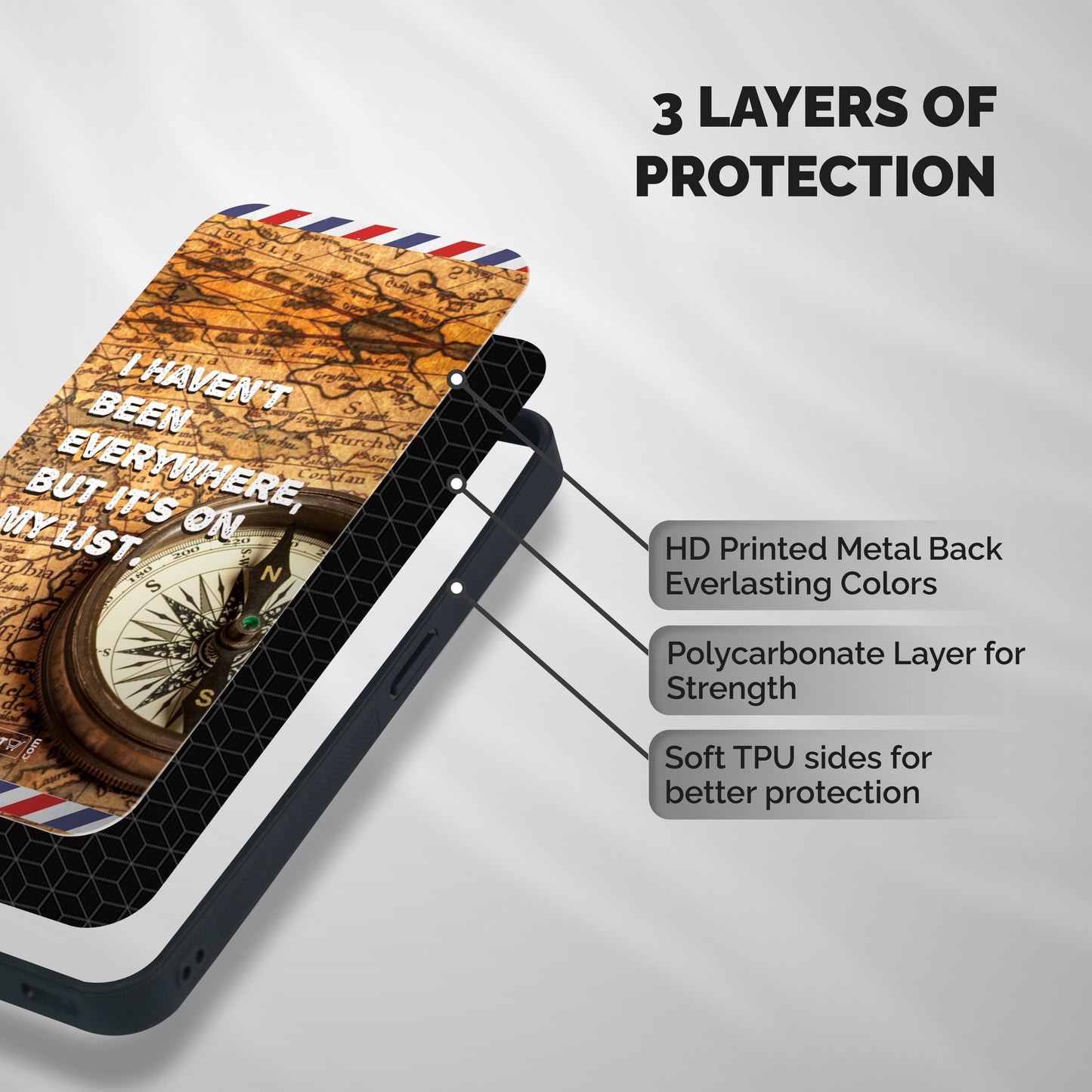 Travel Map Shockproof Hybrid Protection (Metal + TPU) Back Case Cover