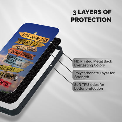 Travel Signs Shockproof Hybrid Protection (Metal + TPU) Back Case Cover