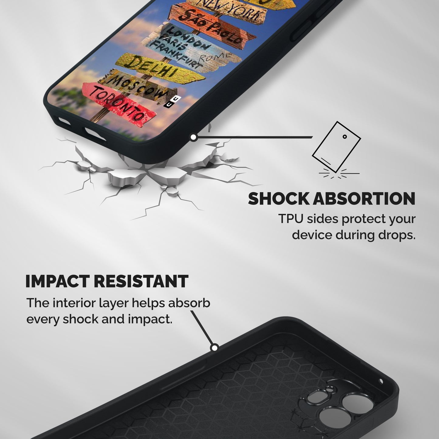 Travel Signs Shockproof Hybrid Protection (Metal + TPU) Back Case Cover