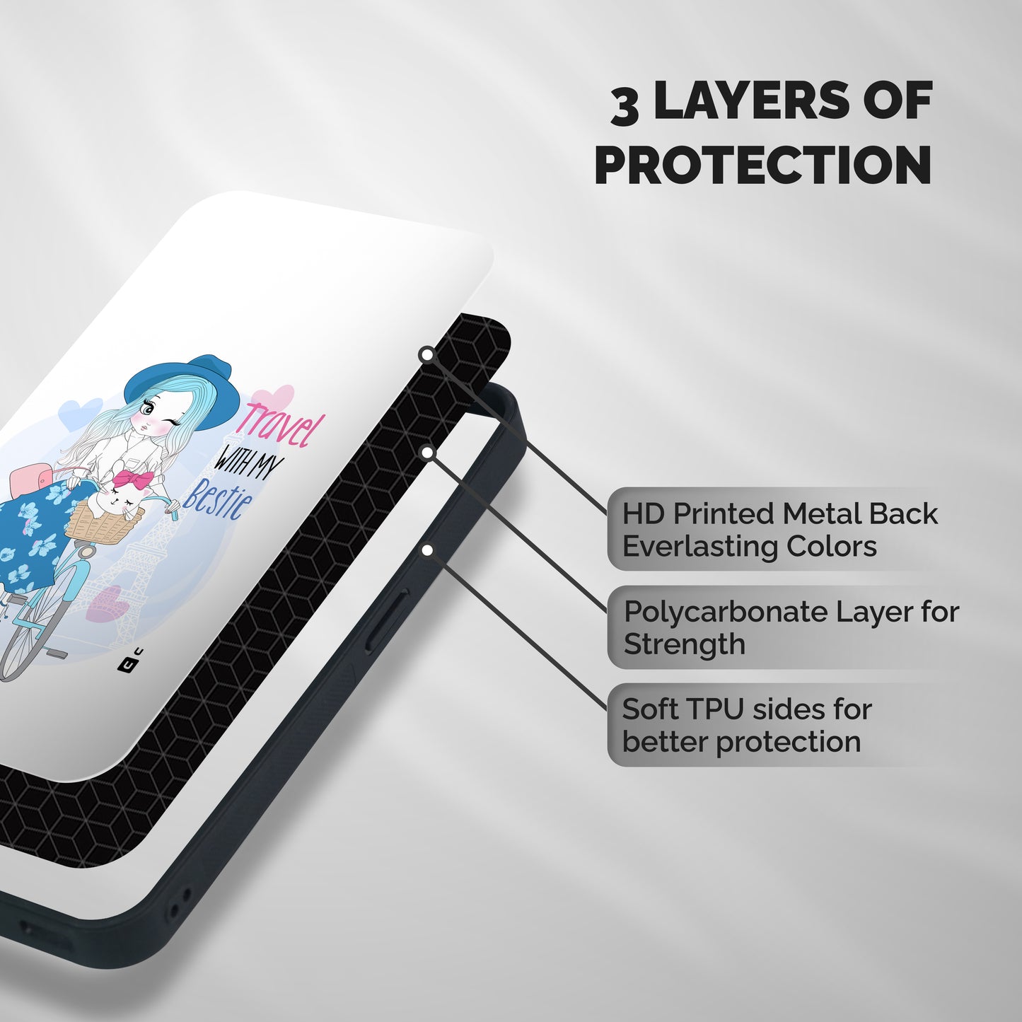 Travel With My Bestie Shockproof Hybrid Protection (Metal + TPU) Back Case Cover