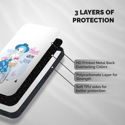 Travel With My Bestie Shockproof Hybrid Protection (Metal + TPU) Back Case Cover