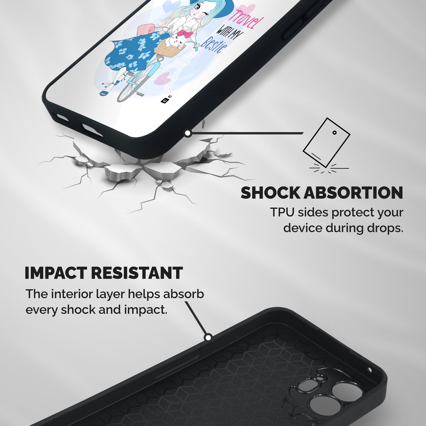 Travel With My Bestie Shockproof Hybrid Protection (Metal + TPU) Back Case Cover