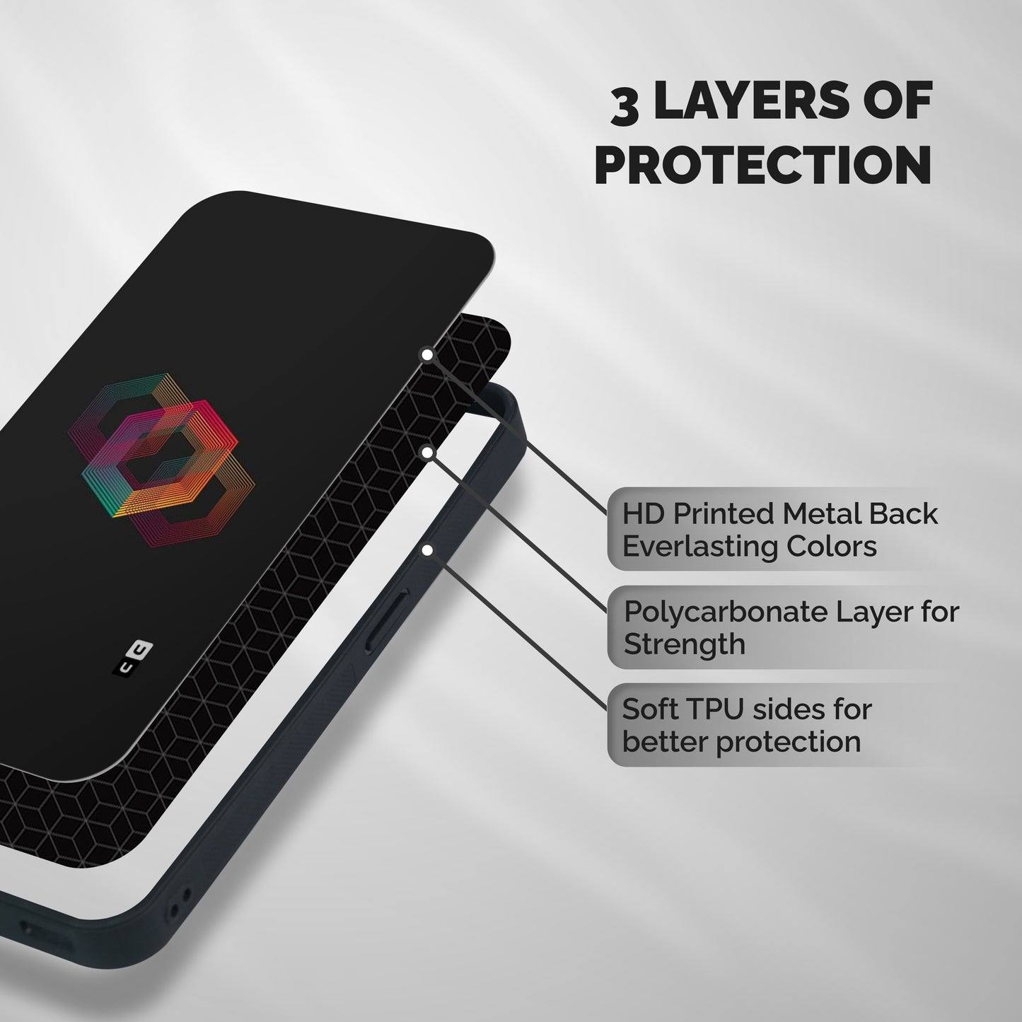 Tri-hexa Colours Shockproof Hybrid Protection (Metal + TPU) Back Case Cover