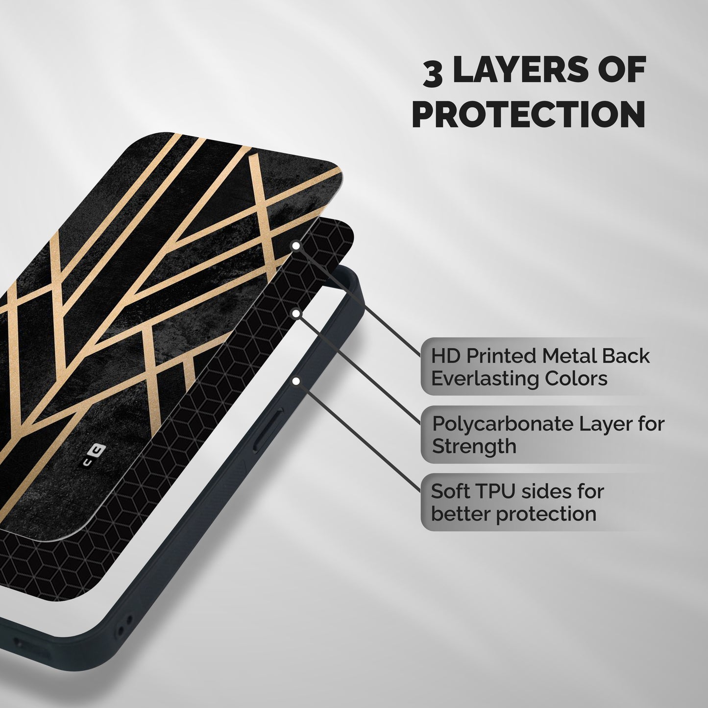 Tri Lines Gold Shockproof Hybrid Protection (Metal + TPU) Back Case Cover