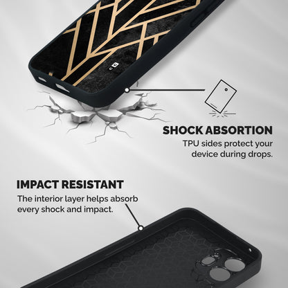 Tri Lines Gold Shockproof Hybrid Protection (Metal + TPU) Back Case Cover