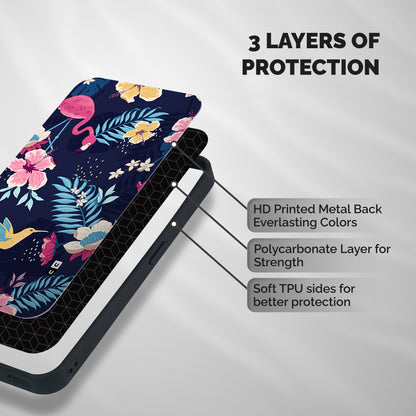 Tropical Flamingo Pattern Shockproof Hybrid Protection (Metal + TPU) Back Case Cover
