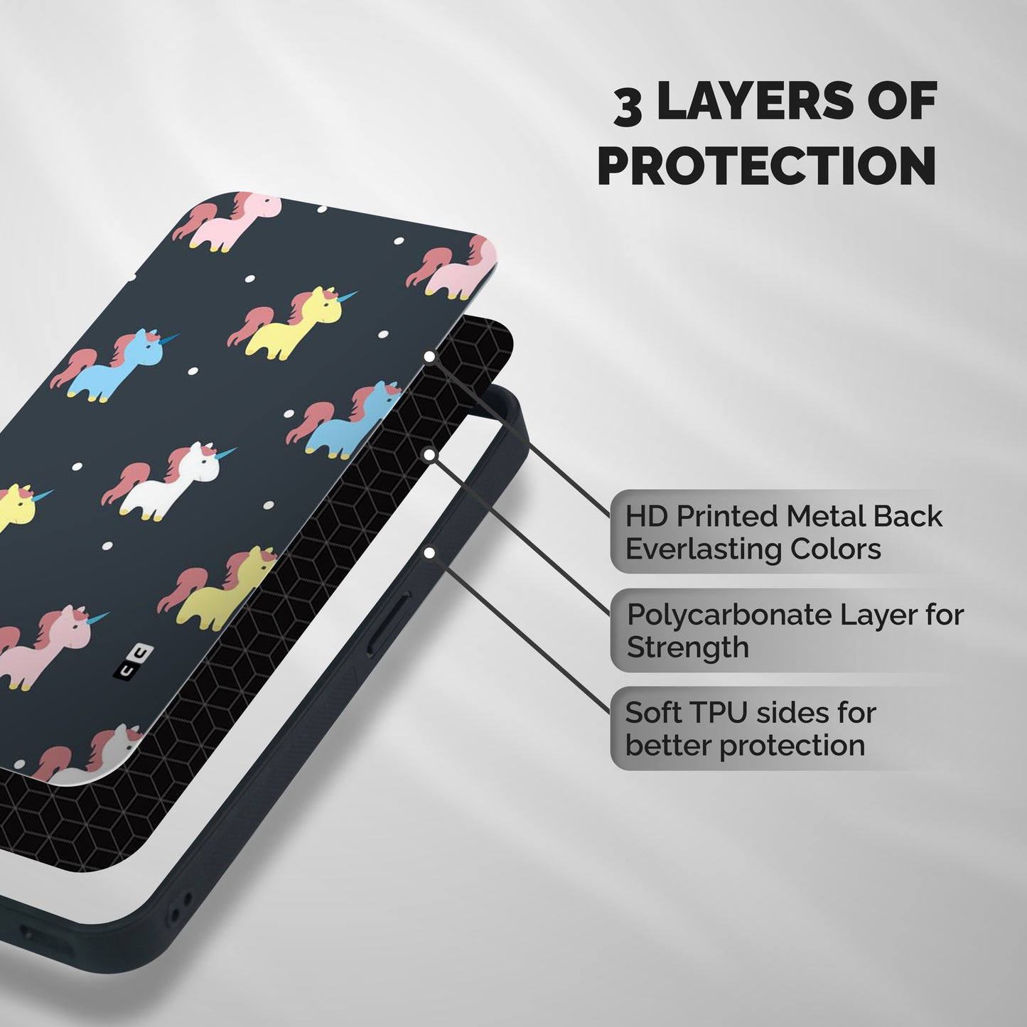 Unicorn Pattern Shockproof Hybrid Protection (Metal + TPU) Back Case Cover