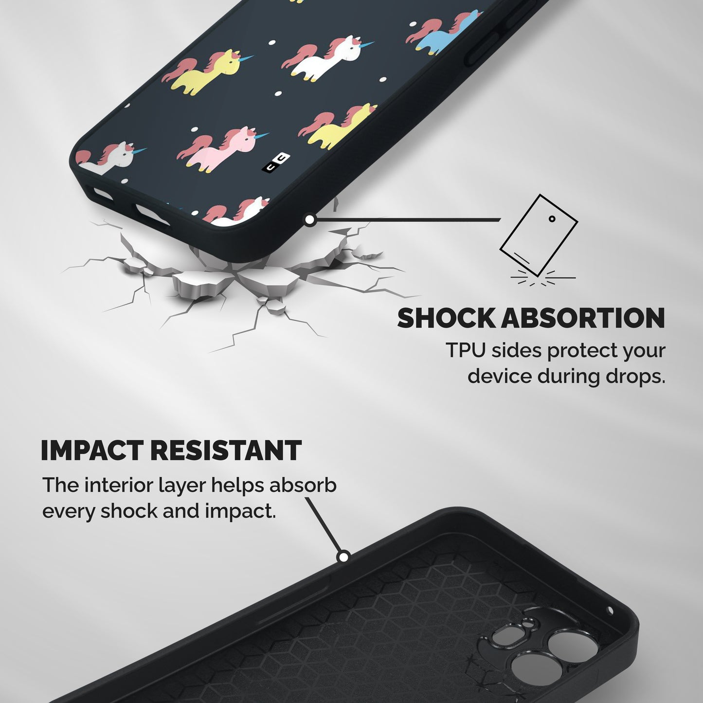 Unicorn Pattern Shockproof Hybrid Protection (Metal + TPU) Back Case Cover