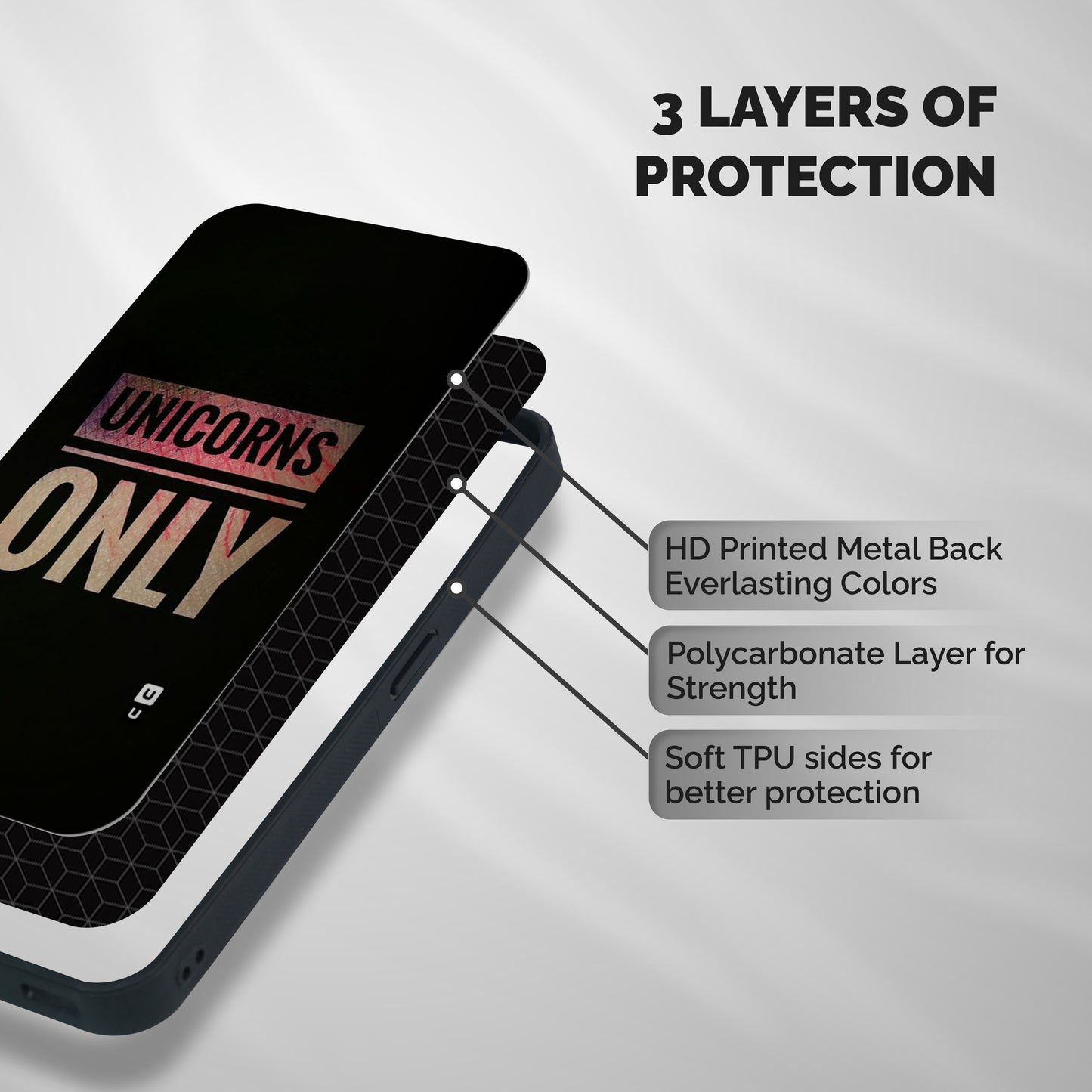 Unicorns Only Shockproof Hybrid Protection (Metal + TPU) Back Case Cover