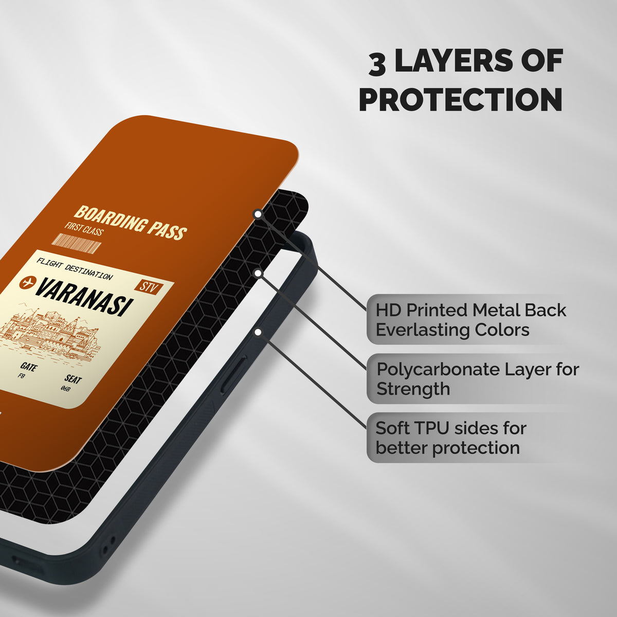 Varanasi Boarding Pass Shockproof Hybrid Protection (Metal + TPU) Back Case Cover
