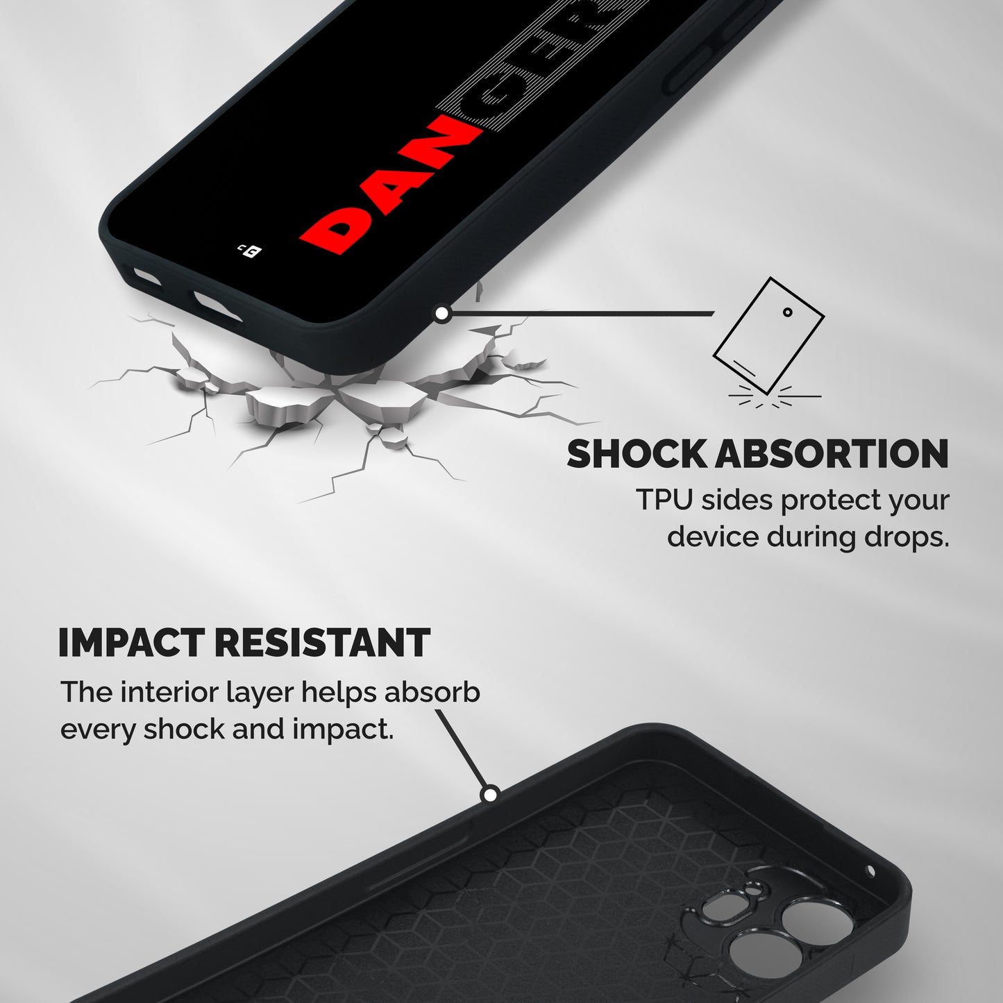 Vertical Danger Shockproof Hybrid Protection (Metal + TPU) Back Case Cover
