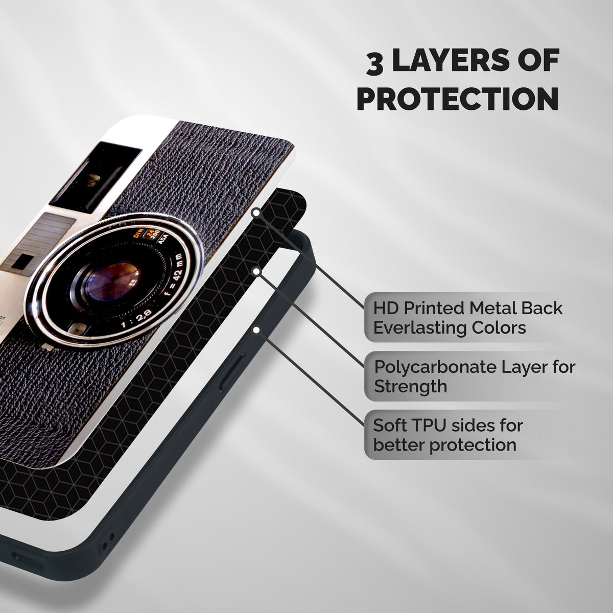 Vintage Camera Shockproof Hybrid Protection (Metal + TPU) Back Case Cover
