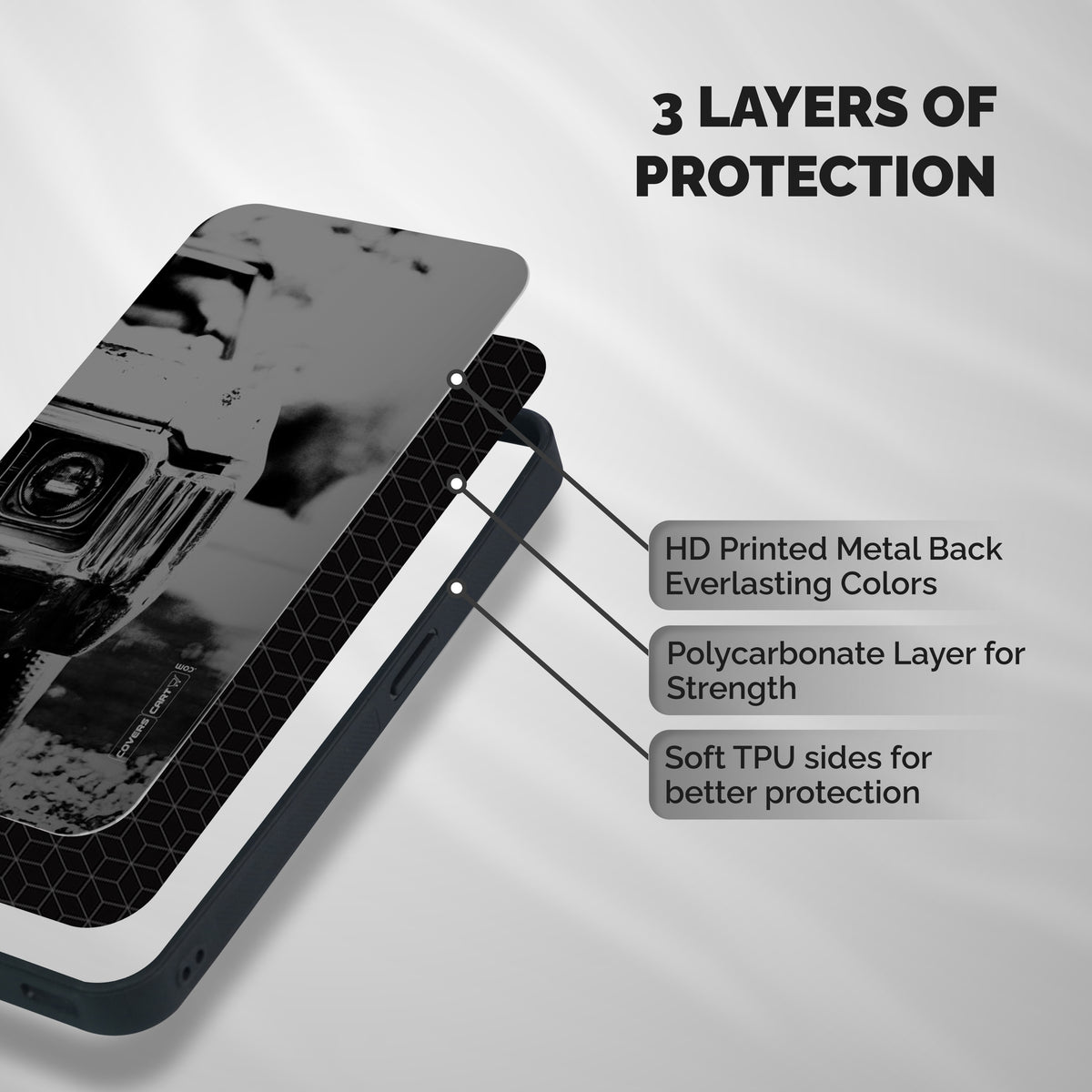 Vintage Car Black and White Shockproof Hybrid Protection (Metal + TPU) Back Case Cover