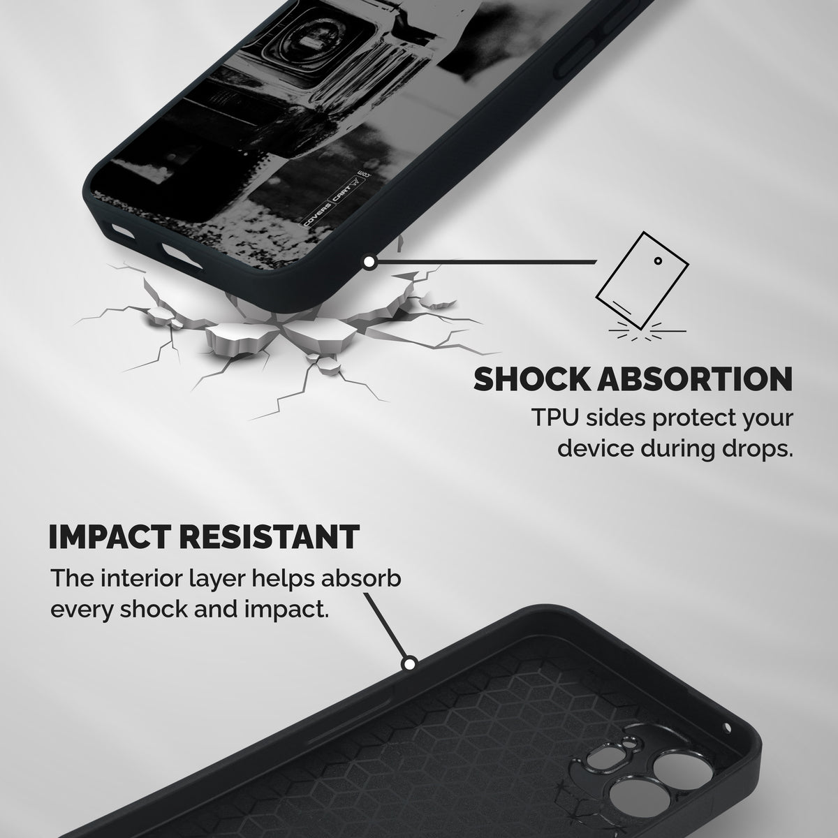 Vintage Car Black and White Shockproof Hybrid Protection (Metal + TPU) Back Case Cover