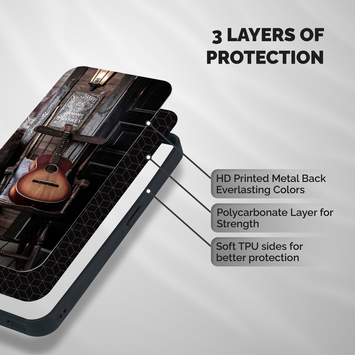 Vintage Chair Guitar Shockproof Hybrid Protection (Metal + TPU) Back Case Cover