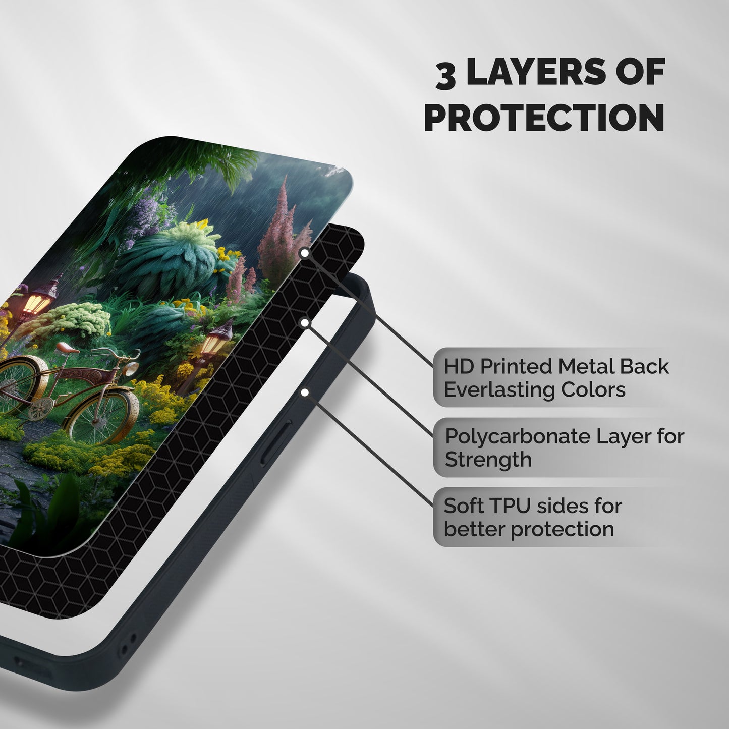 Vintage Cycle In Garden Shockproof Hybrid Protection (Metal + TPU) Back Case Cover