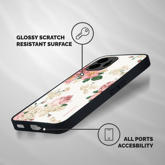 Vintage Floral Pattern Shockproof Hybrid Protection (Metal + TPU) Back Case Cover