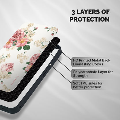 Vintage Floral Pattern Shockproof Hybrid Protection (Metal + TPU) Back Case Cover