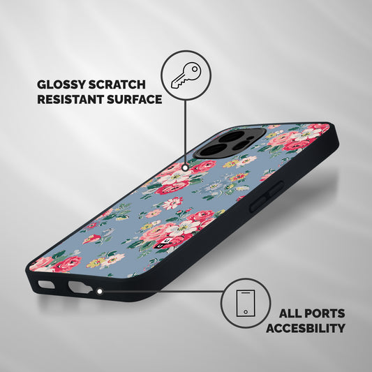 Vintage Flower Pattern Shockproof Hybrid Protection (Metal + TPU) Back Case Cover