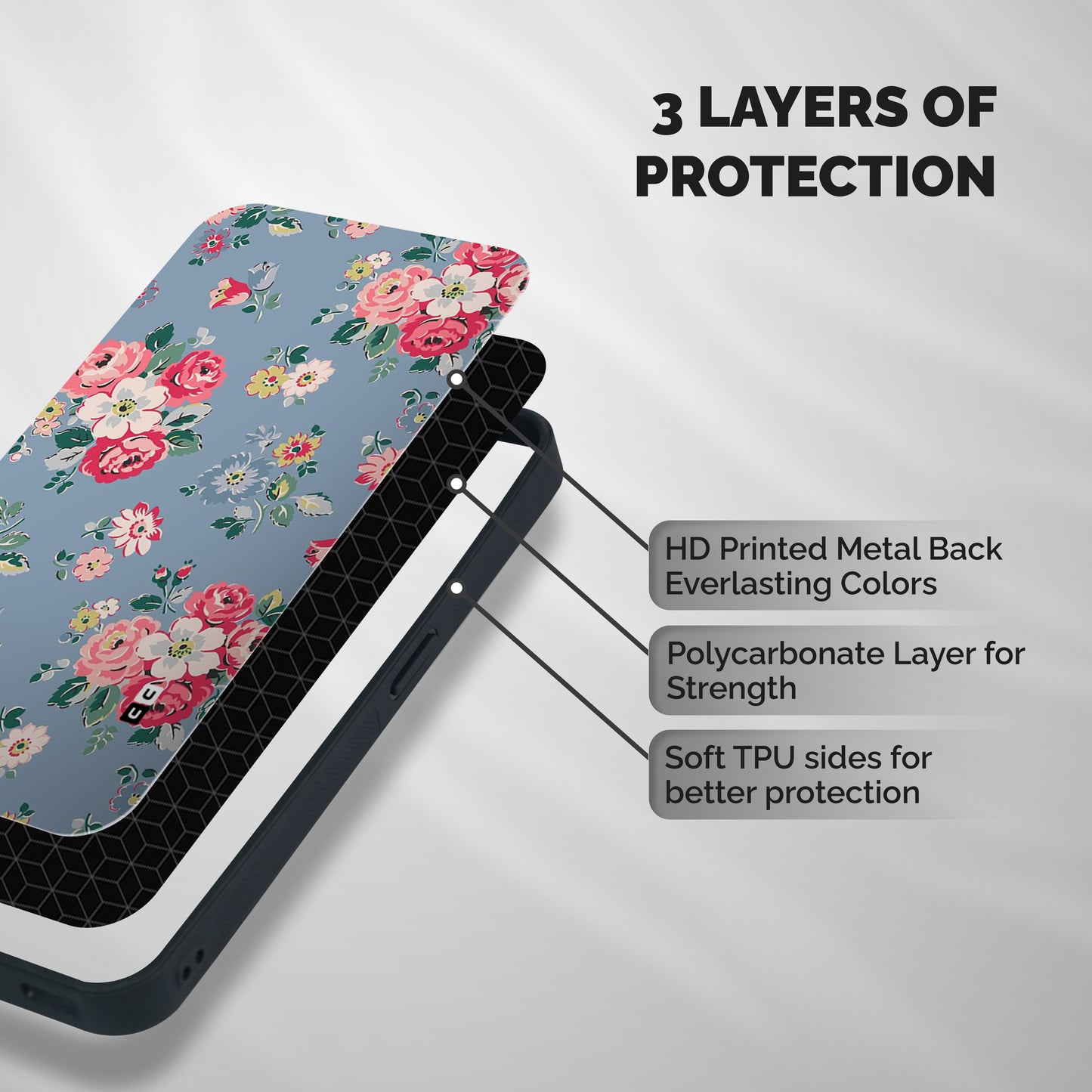 Vintage Flower Pattern Shockproof Hybrid Protection (Metal + TPU) Back Case Cover