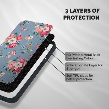 Vintage Flower Pattern Shockproof Hybrid Protection (Metal + TPU) Back Case Cover