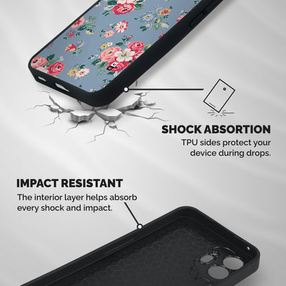 Vintage Flower Pattern Shockproof Hybrid Protection (Metal + TPU) Back Case Cover