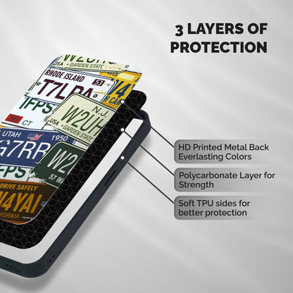 Vintage License Plates Shockproof Hybrid Protection (Metal + TPU) Back Case Cover