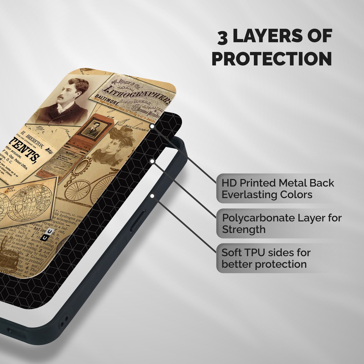 Vintage Memories Shockproof Hybrid Protection (Metal + TPU) Back Case Cover