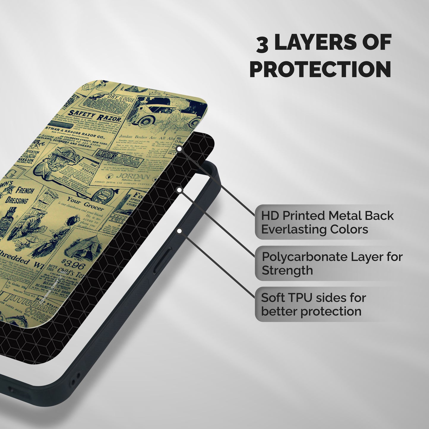 Vintage Newspaper Cutouts Shockproof Hybrid Protection (Metal + TPU) Back Case Cover